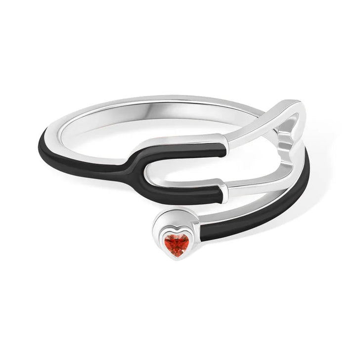 Caitleen - Anillo Estetoscopio Con Piedra Preciosa En Forma De Corazón