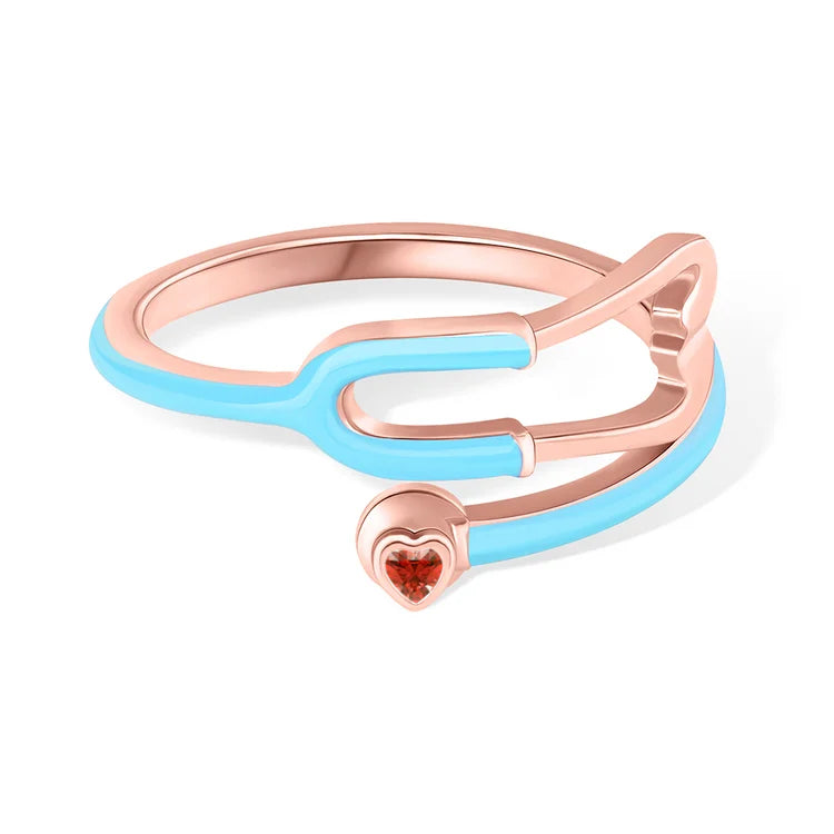 Caitleen - Anillo Estetoscopio Con Piedra Preciosa En Forma De Corazón