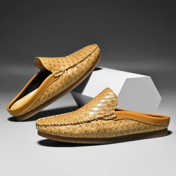 Efim - Zapatillas De Cuero Con Patrón Tejido Informal