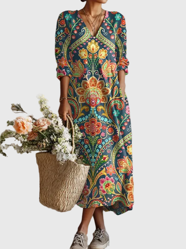 Lashini - Vestido Cómodo Con Cuello en V