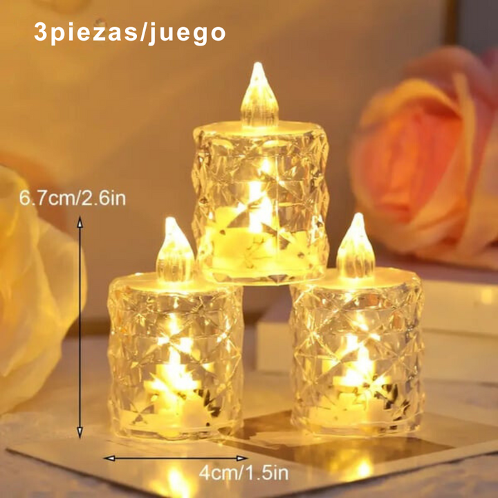RadiantCrysta - 3 piezas/conjunto Velas De Cristal Sin Llama