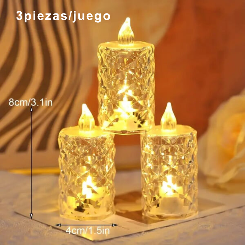 RadiantCrysta - 3 piezas/conjunto Velas De Cristal Sin Llama