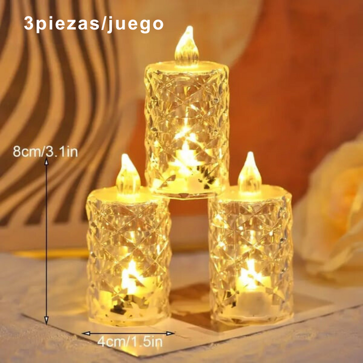 RadiantCrysta - 3 piezas/conjunto Velas De Cristal Sin Llama