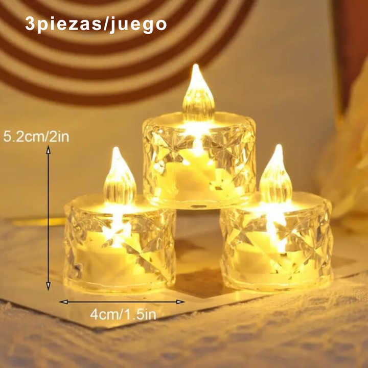 RadiantCrysta - 3 piezas/conjunto Velas De Cristal Sin Llama