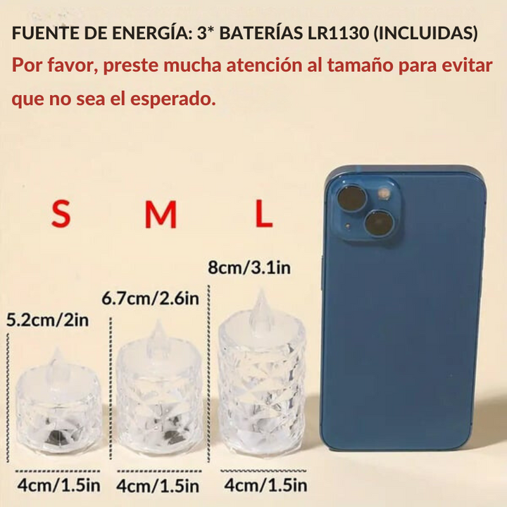 RadiantCrysta - 3 piezas/conjunto Velas De Cristal Sin Llama