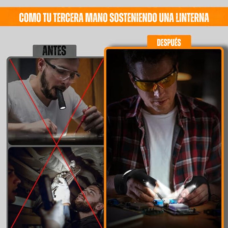 GlowGrip - Guantes Impermeables Con Linterna LED