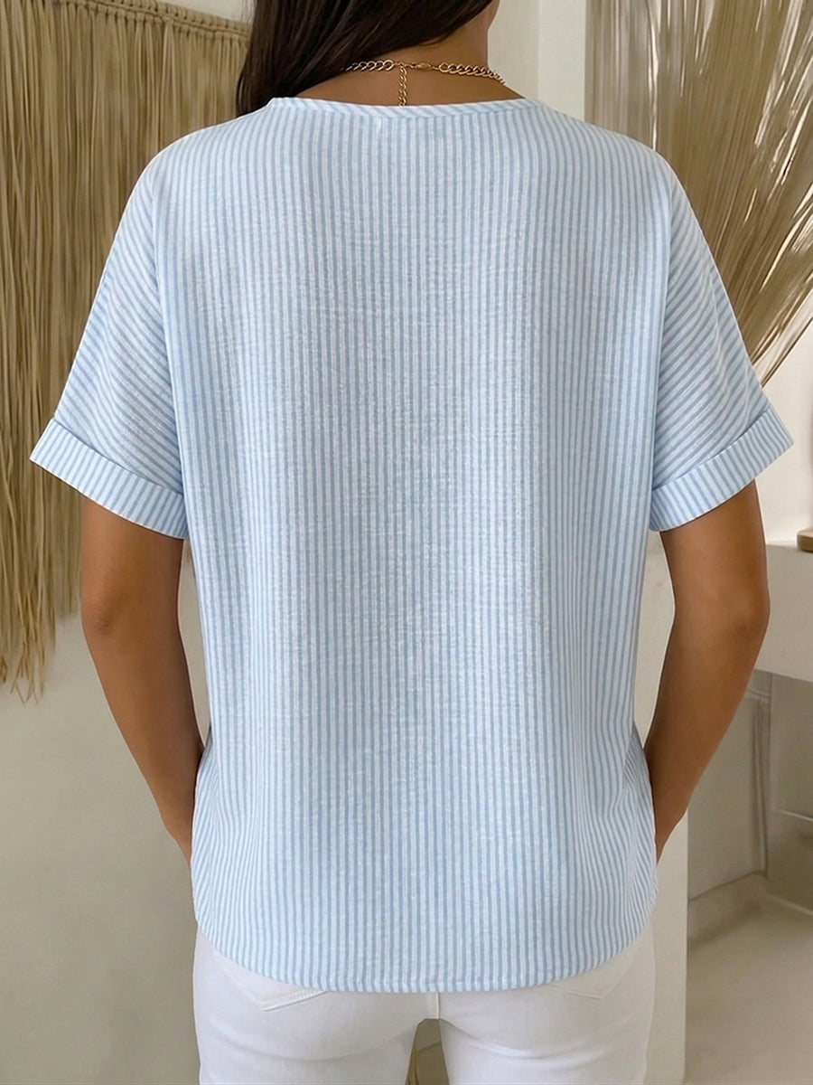 Ilenia - Elegante Blusa a Rayas Con Botones