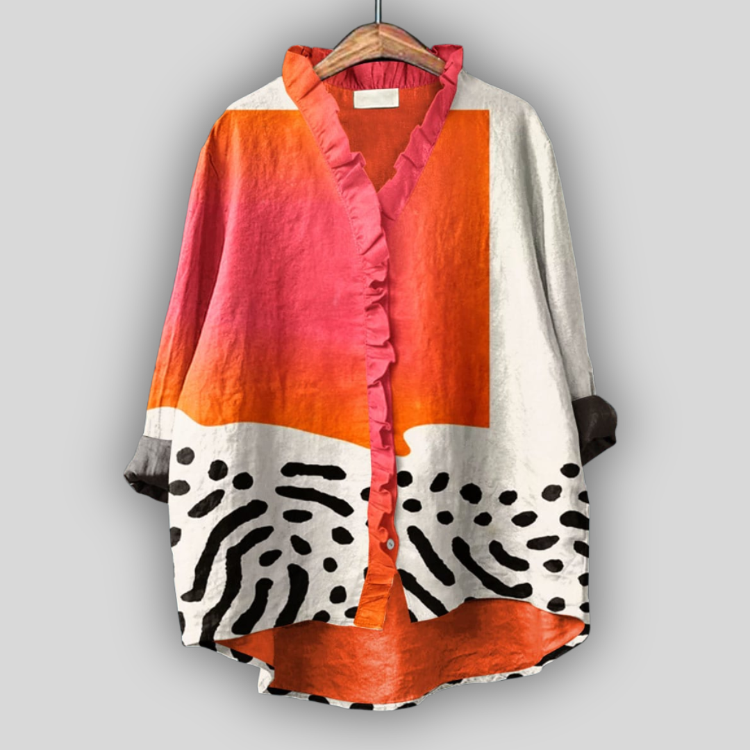 Calysta - Blusa Con Volantes y Estampado Abstracto Fluido