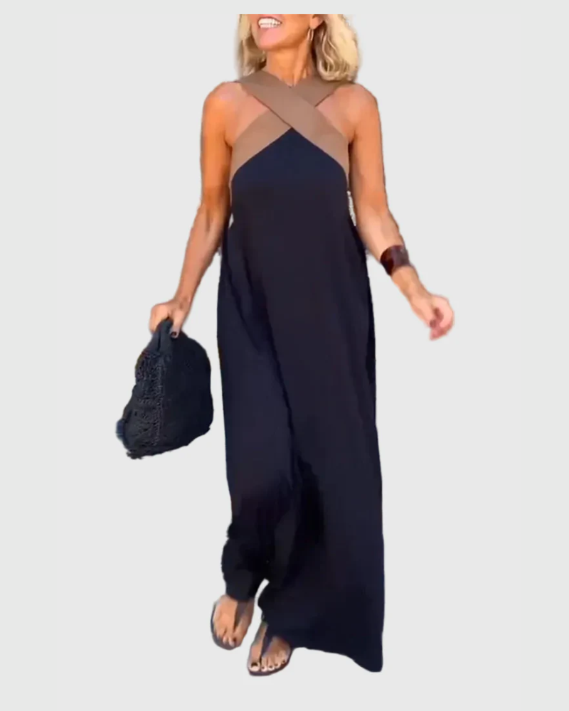 Frederikke - Elegante Vestido Largo Con Cuello Cruzado