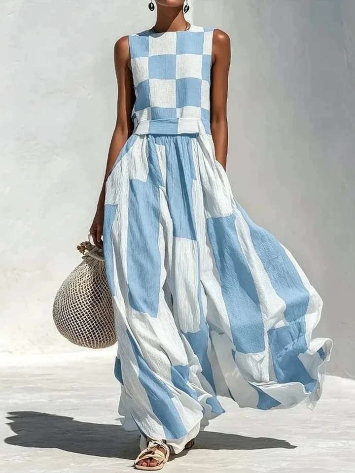 Ashlyn - Vestido Sin Mangas Con Paneles a Cuadros Y Rayas