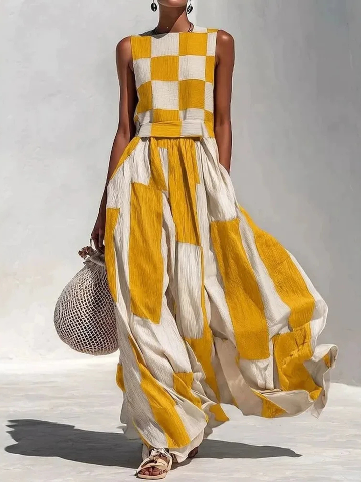 Ashlyn - Vestido Sin Mangas Con Paneles a Cuadros Y Rayas
