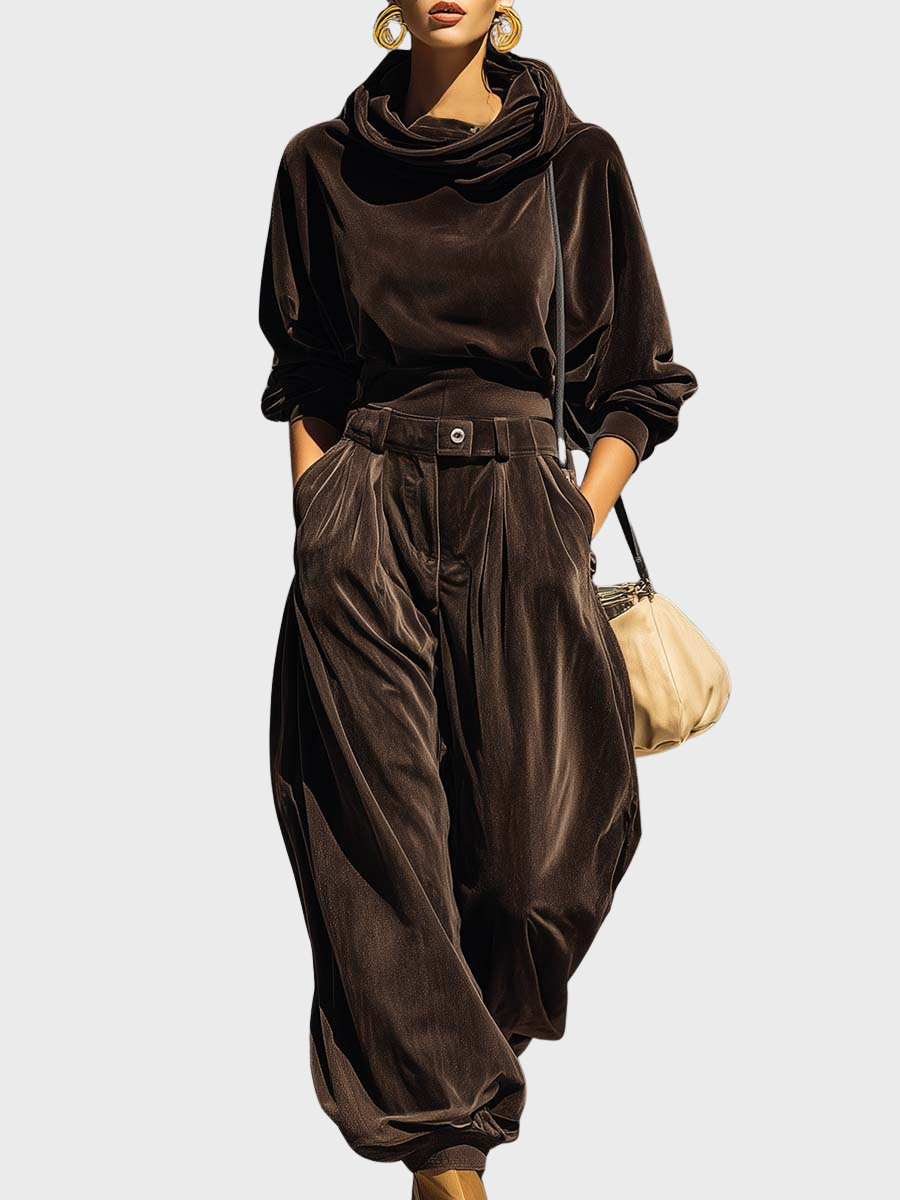 Skaidre - Conjunto Vintage de Sudadera Con Capucha de Terciopelo y Pantalón Holgado