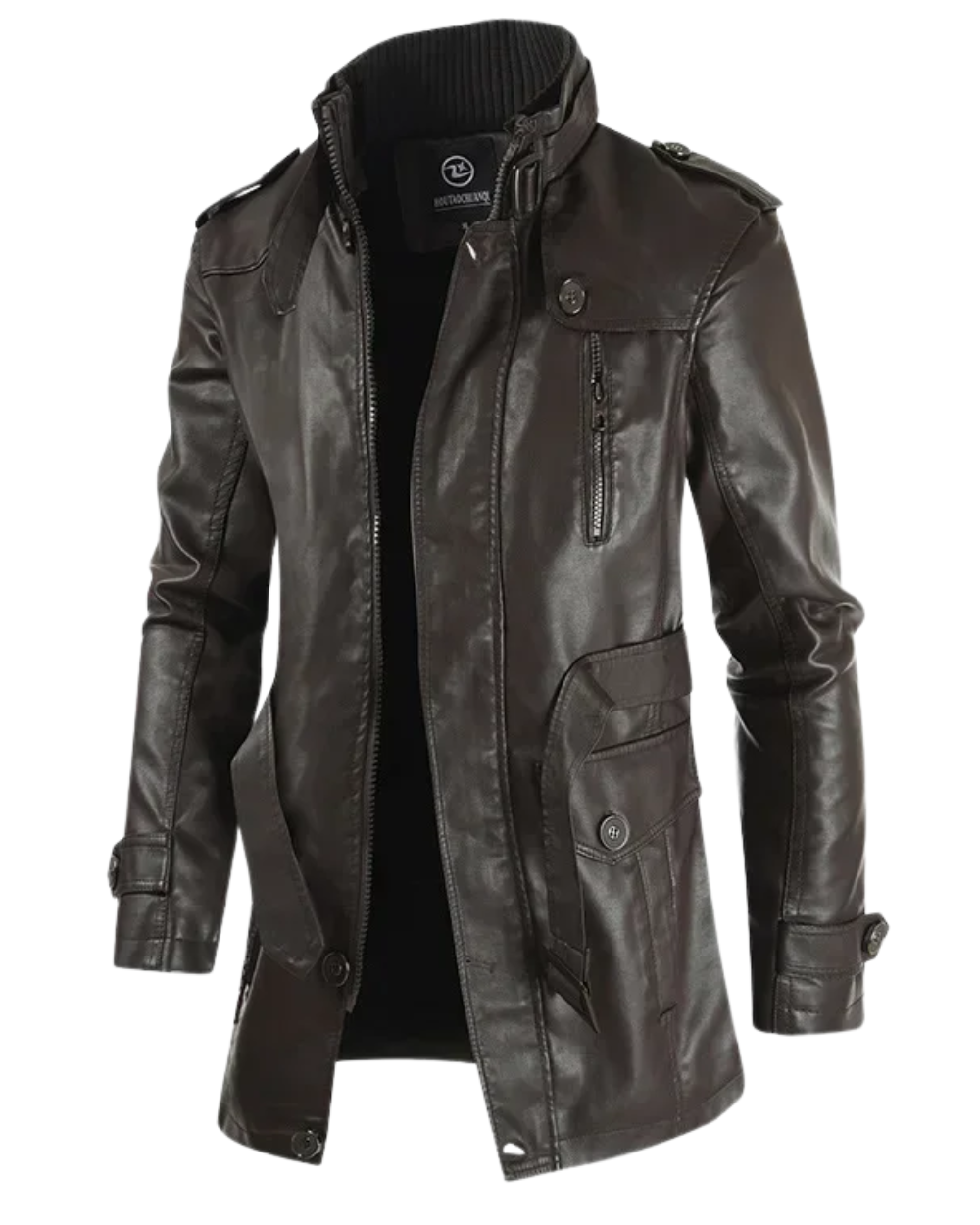 Krystain - Elegante Chaqueta Motera Larga de Cuero
