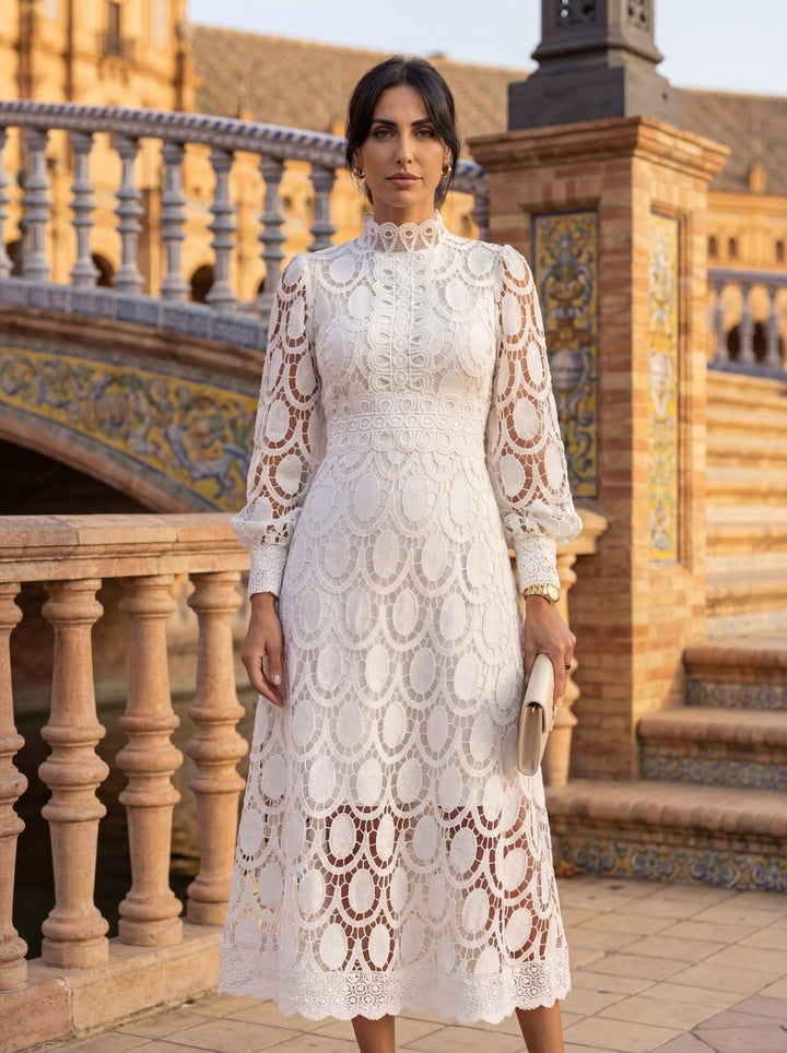 Maelle - Elegante Vestido De Encaje De Manga Larga