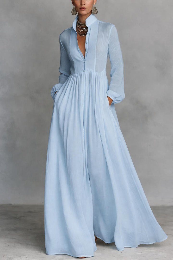 Sheilan - Elegante Vestido Largo Con Botones