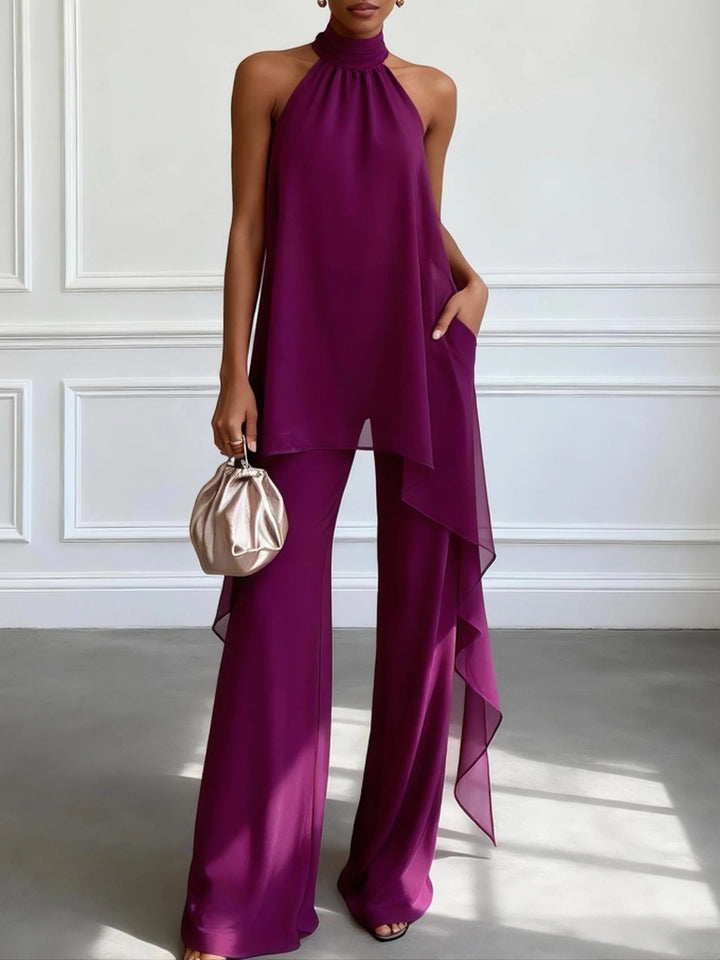 Victtoria - Elegante Top Halter Con Pantalones