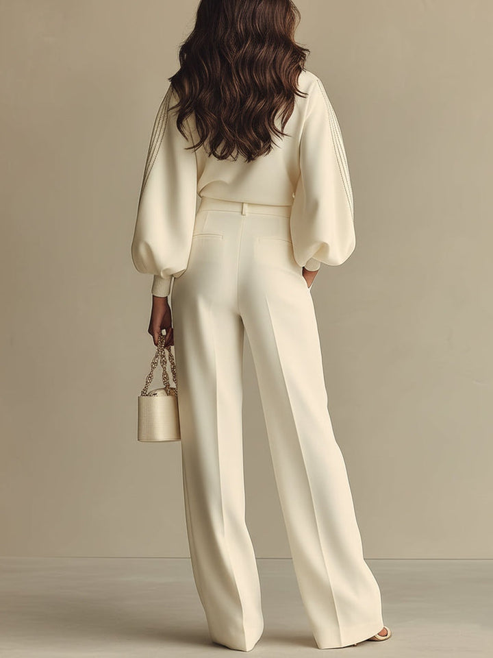 Leticya - Conjunto de Punto con Pantalones de Pierna Ancha