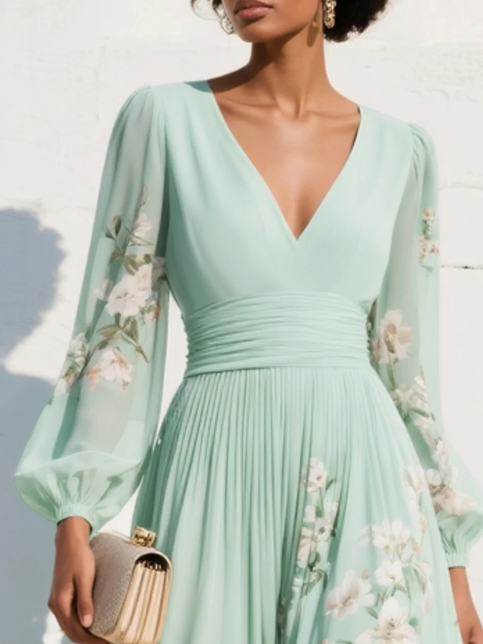 Evalyn - Vestido Largo Plisado de Gasa