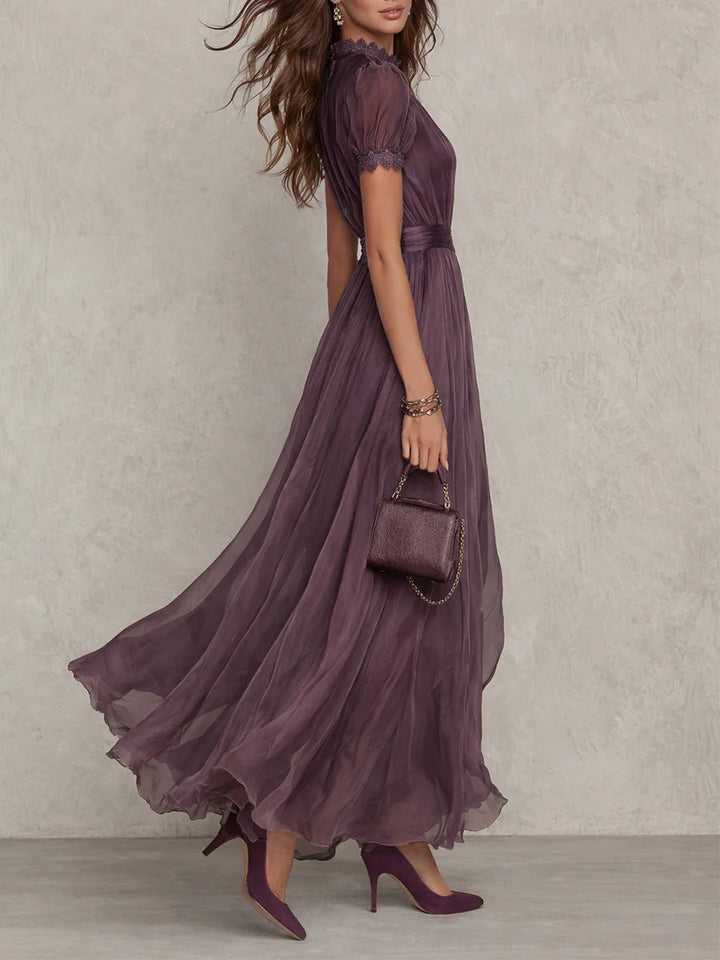 Cynthy - Vestido Largo de Color Ciruela Con Encaje