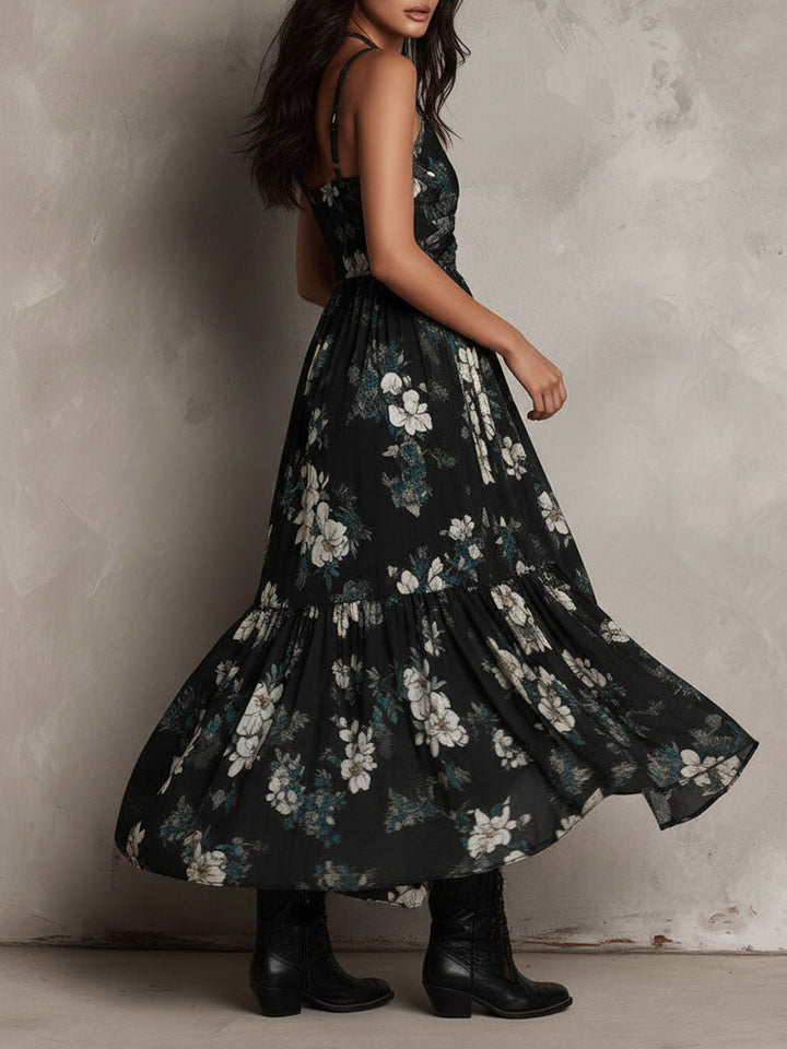 Meza - Vestido largo sin Tirantes con Estampado floral Bohemio