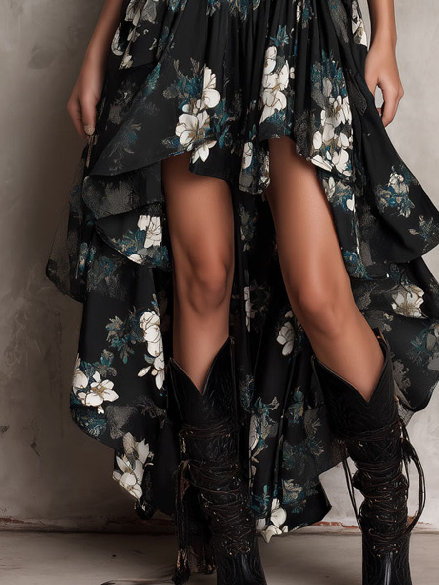 Meza - Vestido largo sin Tirantes con Estampado floral Bohemio