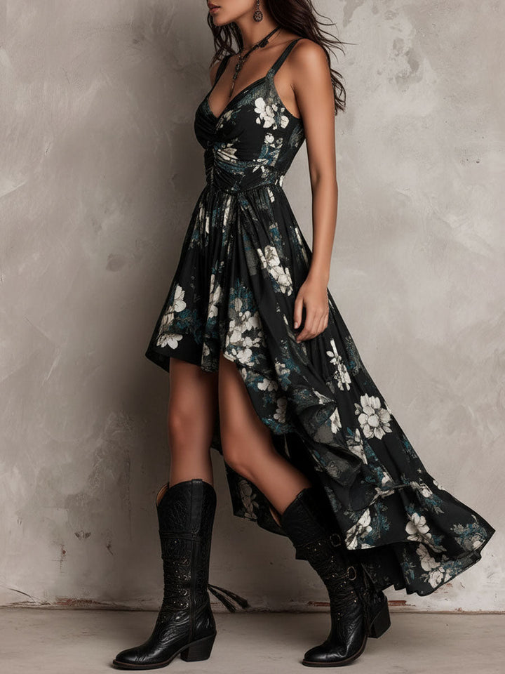 Meza - Vestido largo sin Tirantes con Estampado floral Bohemio