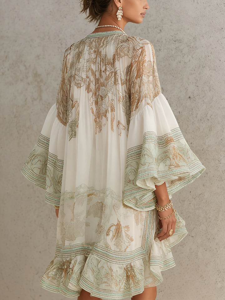 Reba - Minivestido De Gasa Con Estampado Barroco Y Volantes en Cascada