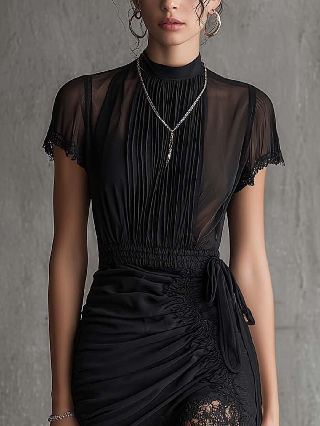 Semila - Mini Vestido Con Cintura Trenzada y Ribete De Encaje