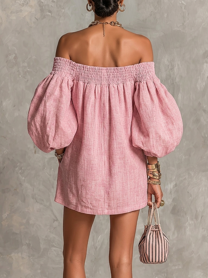 Rewina - Vestido Mini Con Hombros Al Aire Y Mangas Acampanadas