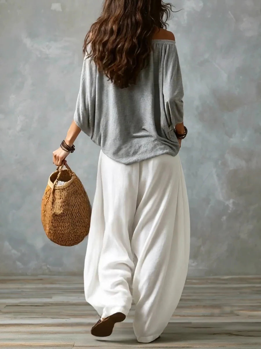Joryna - Conjunto De Top Asimétrico y Pantalones Palazzo Anchos