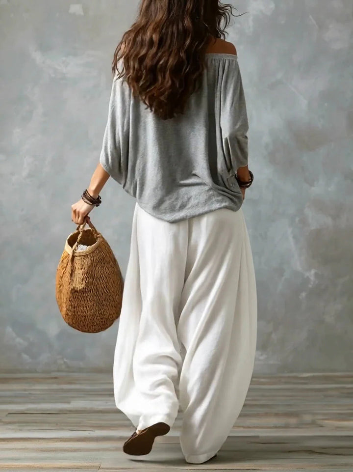 Joryna - Conjunto De Top Asimétrico y Pantalones Palazzo Anchos