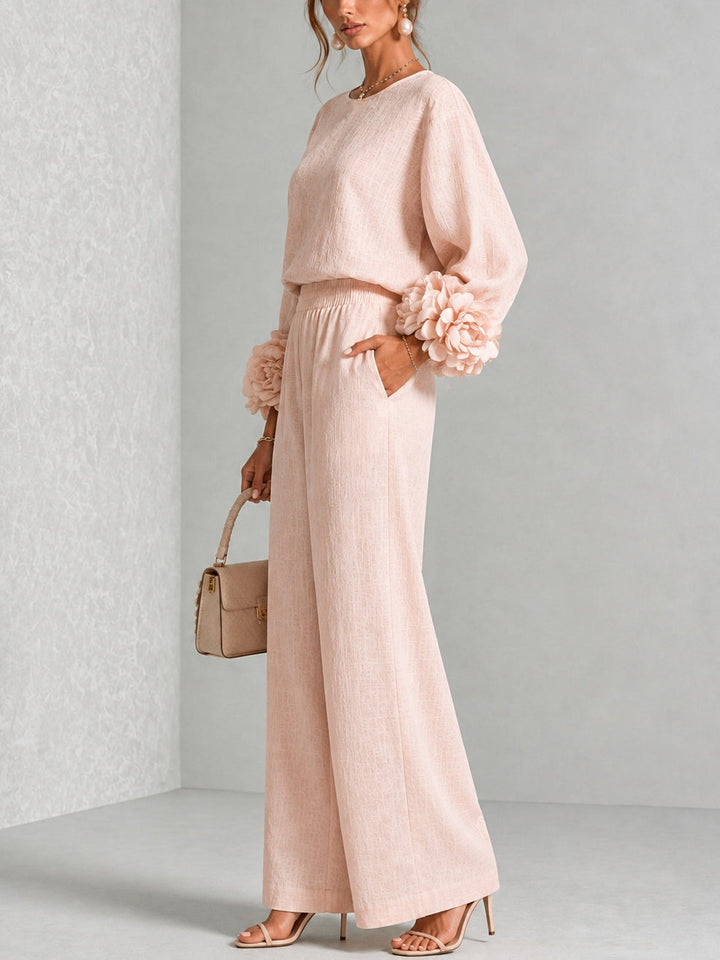 Ayser - Conjunto de Top y Pantalones Con Puños Florales