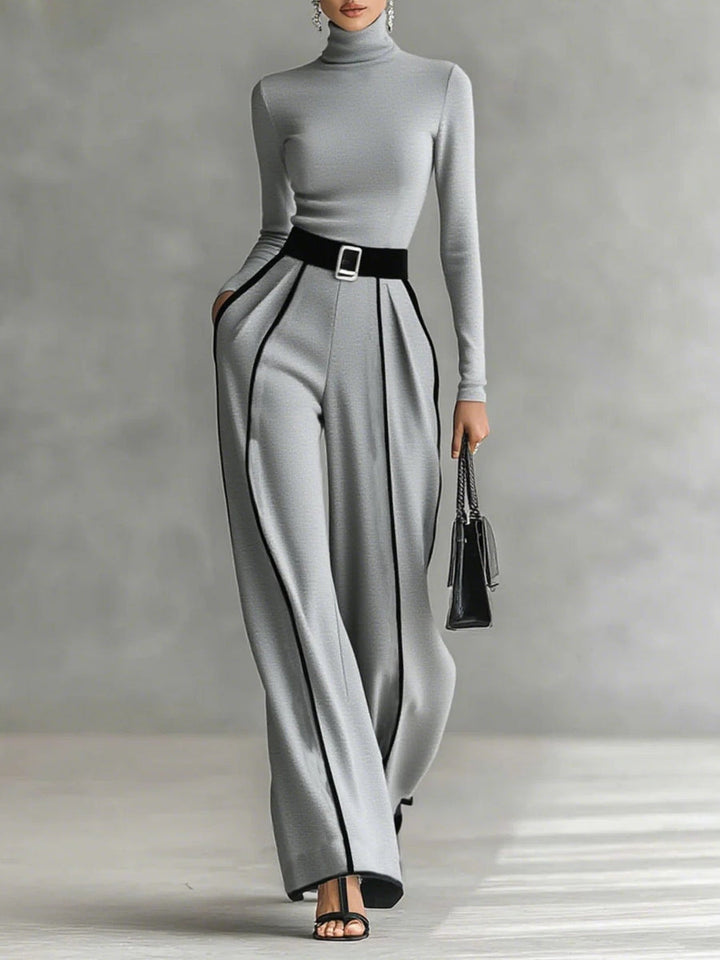 Karyssa - Top de Cuello alto y Pantalones Anchos con Cinturón