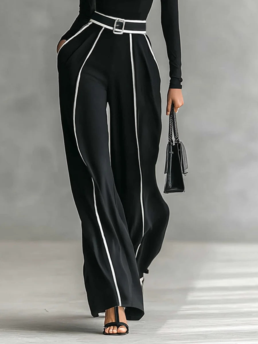 Karyssa - Top de Cuello alto y Pantalones Anchos con Cinturón