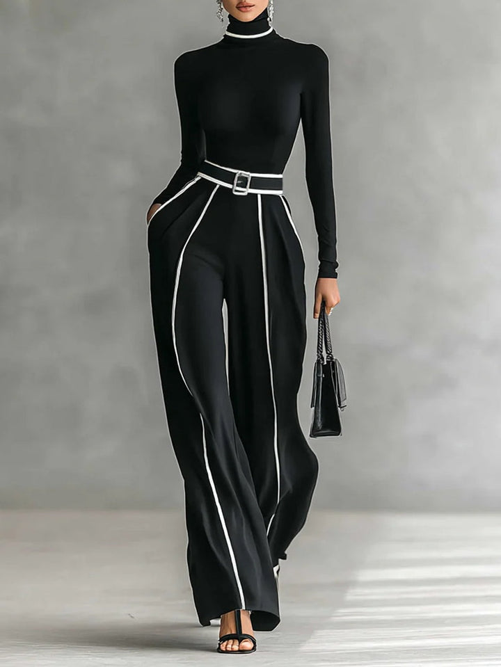 Karyssa - Top de Cuello alto y Pantalones Anchos con Cinturón