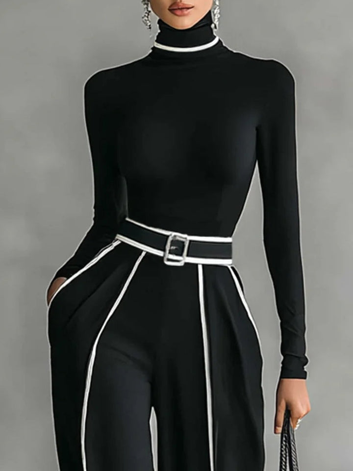 Karyssa - Top de Cuello alto y Pantalones Anchos con Cinturón