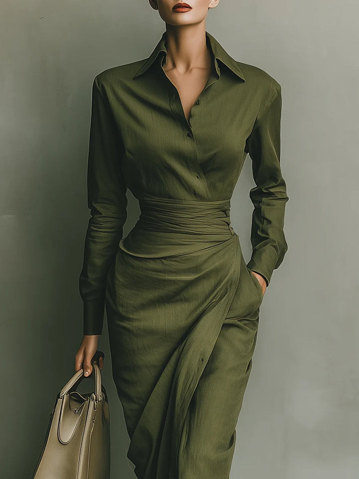 Kaelynne - Vestido Cruzado con Cuello Vuelto