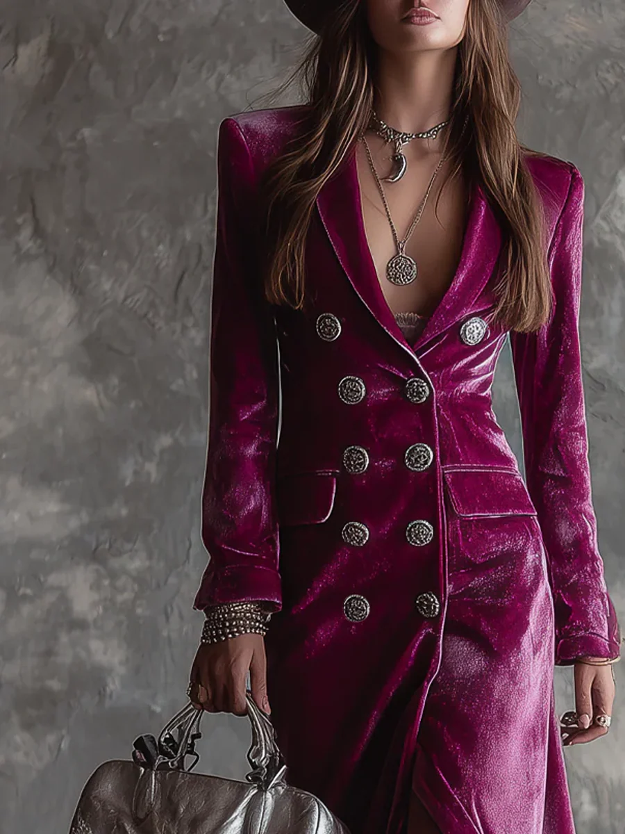 Kaija - Vestido Largo Tipo Blazer De Terciopelo