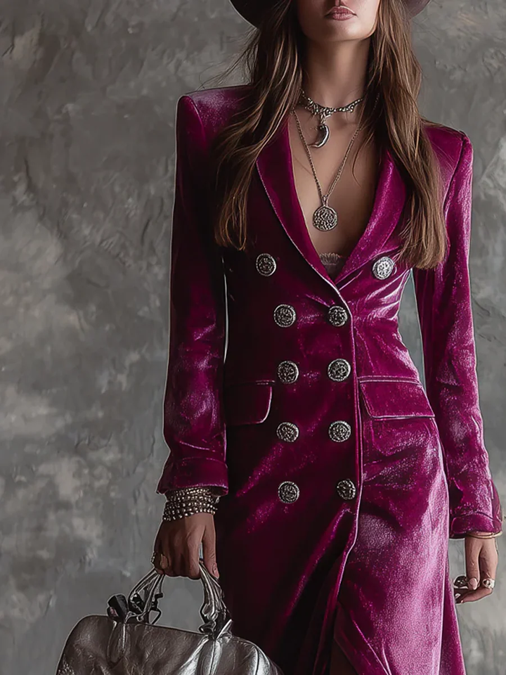 Kaija - Vestido Largo Tipo Blazer De Terciopelo