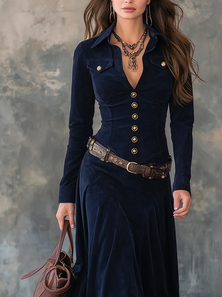 Jelissa - Vestido Largo de Ante con Abertura