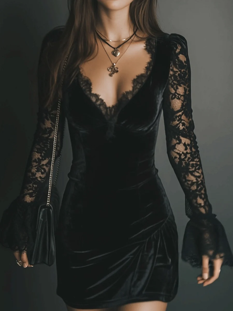 Fiziana - Minivestido De Terciopelo y Encaje