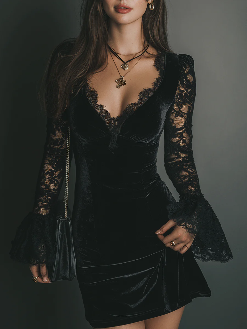 Fiziana - Minivestido De Terciopelo y Encaje