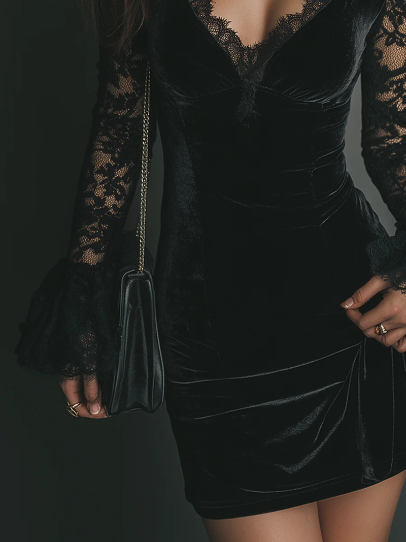 Fiziana - Minivestido De Terciopelo y Encaje