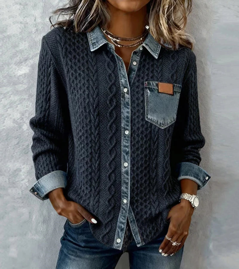 Bibianna - Camisa De Manga Larga Con Parches De Denim