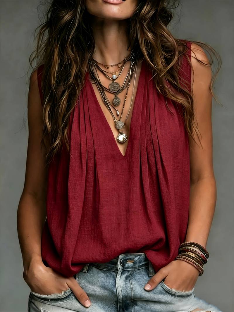 Reem - Blusa Sin Mangas Plisada Y De Corte Holgado