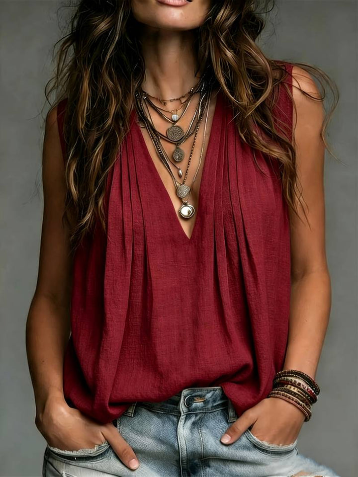 Reem - Blusa Sin Mangas Plisada Y De Corte Holgado