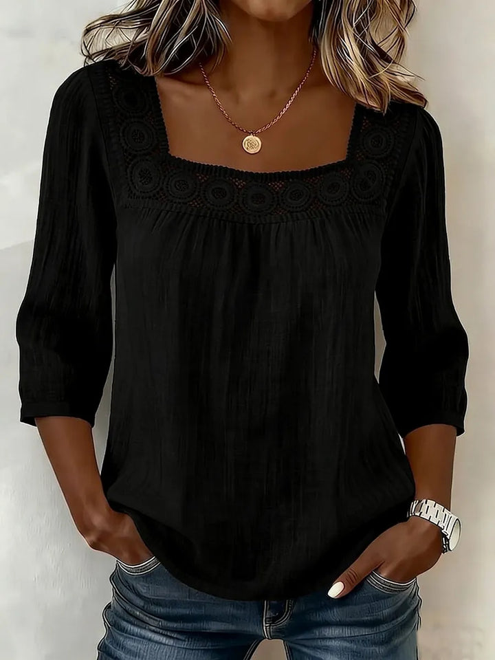 Nozomi - Blusa De Encaje Con Cuello Cuadrado Y Diseño De Retazos