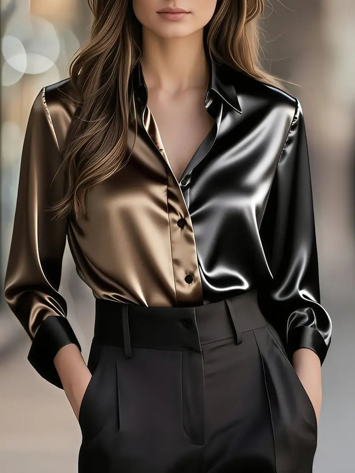 Zillah - Elegante Camisa De Satén Con Contraste Para Ir Al Trabajo