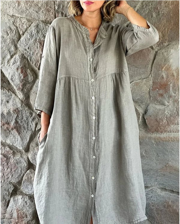 Nikita - Vestido Camisero Holgado de Algodón y Lino