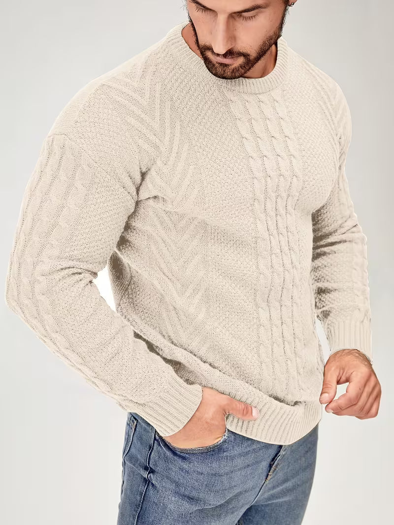 Eiduks - Jersey Clásico de Cuello Redondo Con Punto Trenzado